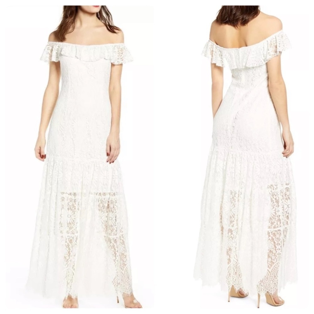 WAYF Odette White Lace Off Shoulder Maxi Dress NWT XS